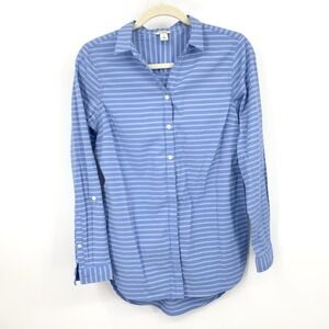 LL Bean Women Size Small Shirt Button Down Top Blue White Stripe Nylon Stretch